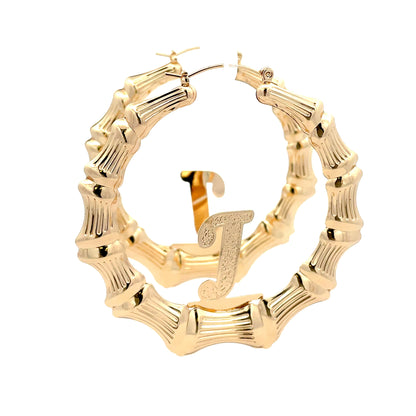 Large Bamboo Initial Earrings 70mm "J"