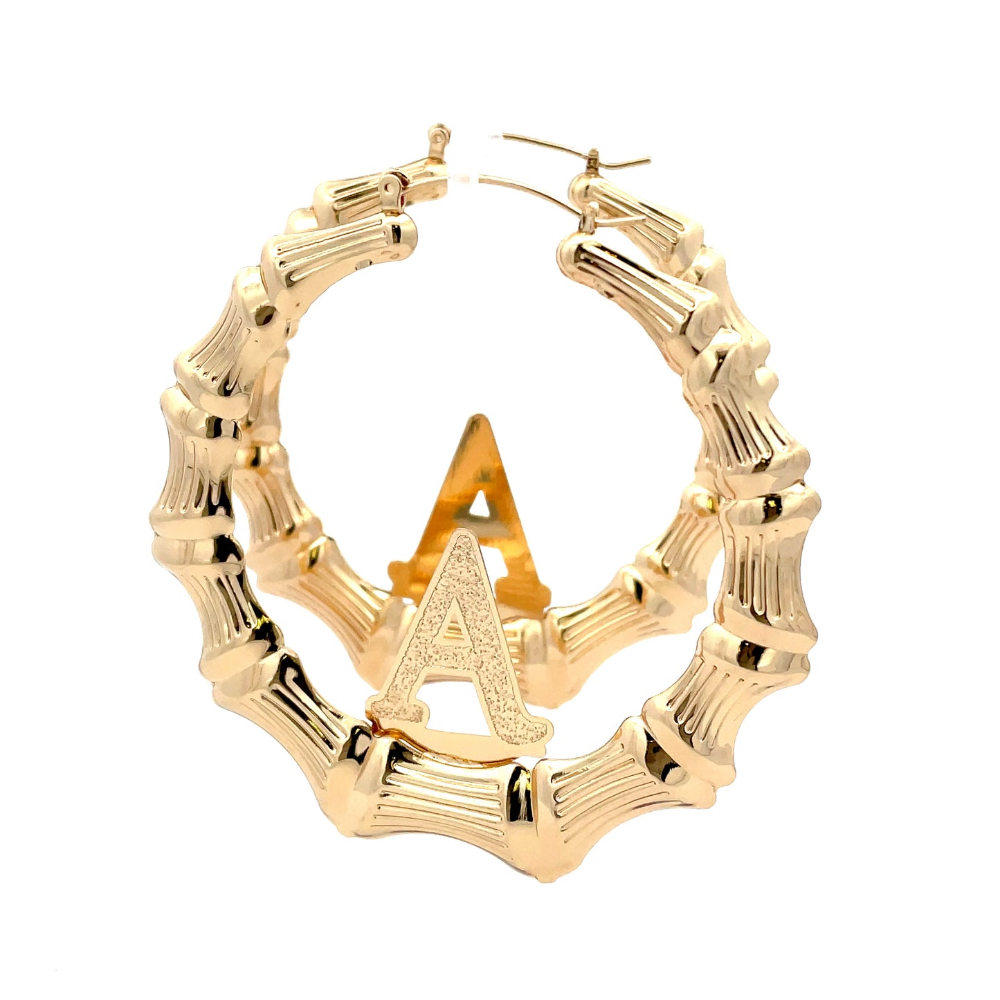 Large Bamboo Initial Earrings 70mm "A"