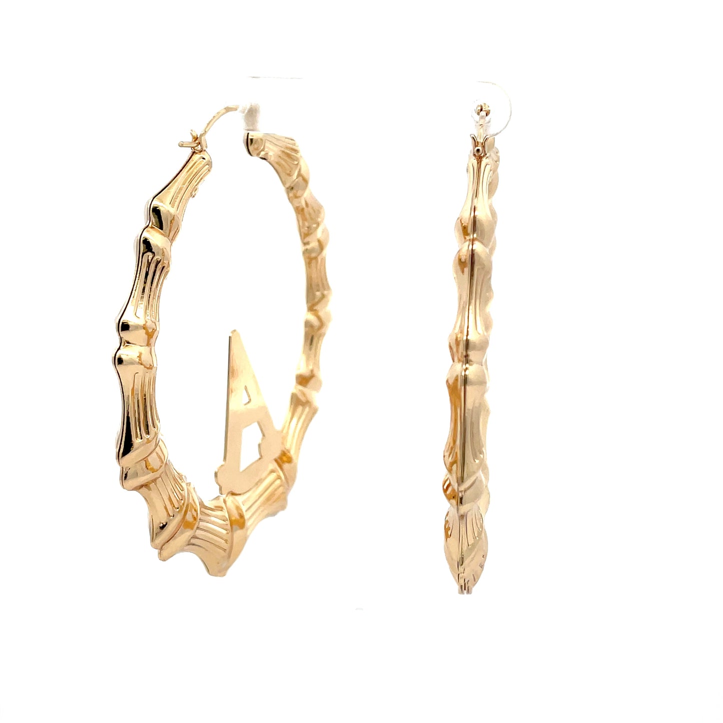 Large Bamboo Initial Earrings 70mm "A"