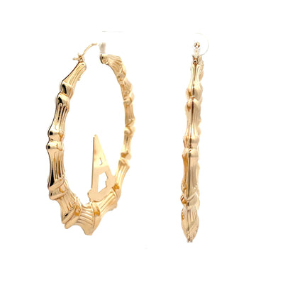 Large Bamboo Initial Earrings 70mm "A"