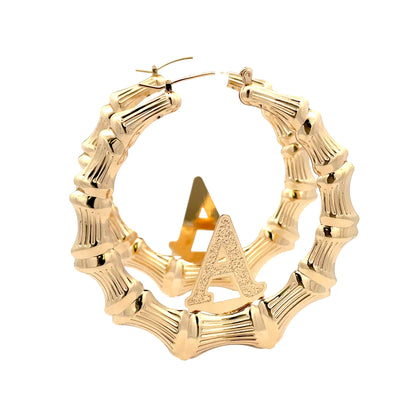 Large Bamboo Initial Earrings 70mm "A"