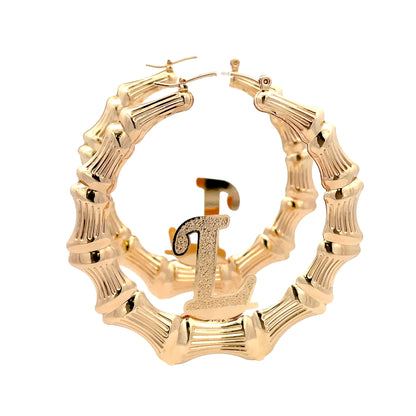 Large Bamboo Initial Earrings 70mm "L"