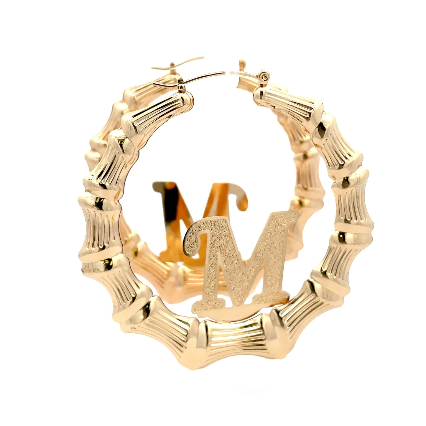 Large Bamboo Initial Earrings 70mm "M"