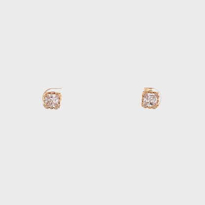 Crown Stud CZ Square Earrings - 6mm