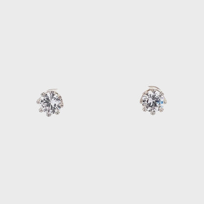 Crown Stud CZ Round Earrings - 8mm