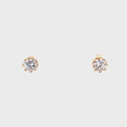 Crown Stud CZ Round Earrings - 8mm