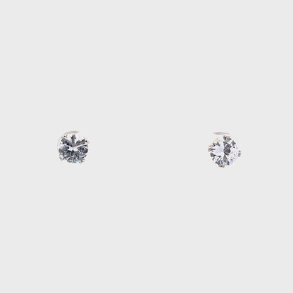 Screw Back CZ Round Earrings - 7MM