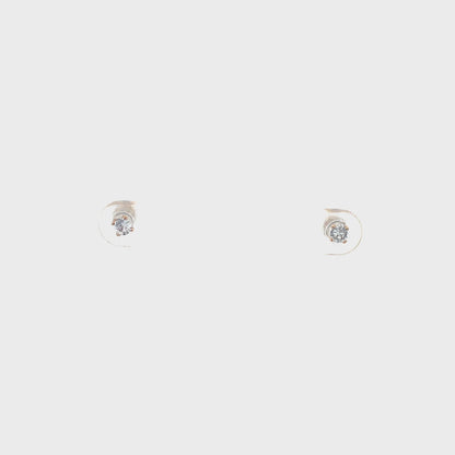 Screw Back CZ Round Earrings - 3MM
