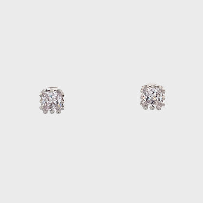 Crown Stud CZ Square Earrings - 8mm
