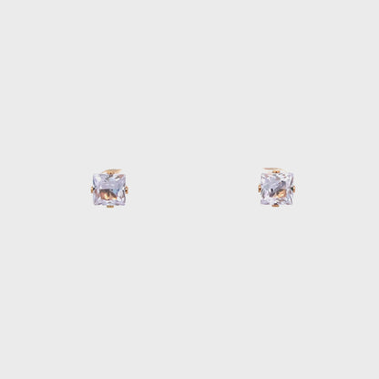 Screw Back CZ Square Earrings - 7MM