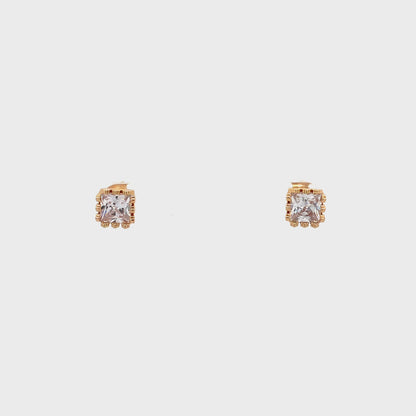 Crown CZ Square Earrings - 06