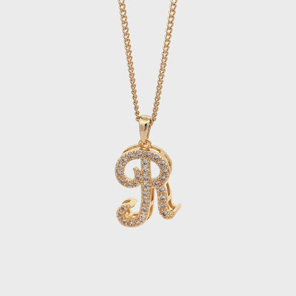 Fancy Stone Initial Necklace - Letter R