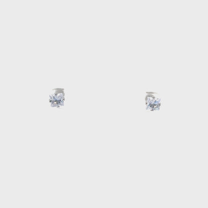 Screw Back CZ Square Earrings - 5MM