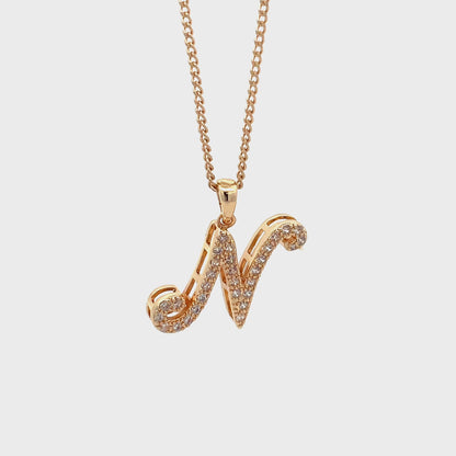 Fancy Stone Initial Necklace - Letter N