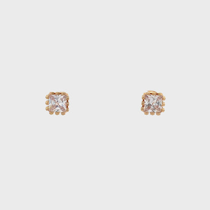 Crown CZ Square Earrings - 07