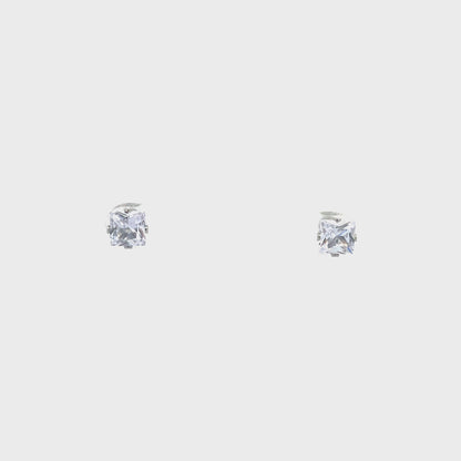 Screw Back CZ Square Earrings - 6MM