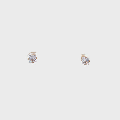 Screw Back CZ Square Earrings - 5MM