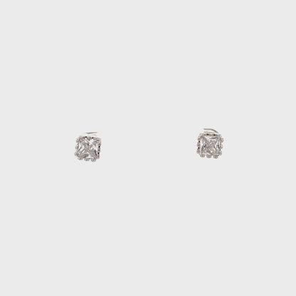 Crown Stud CZ Square Earrings - 5mm