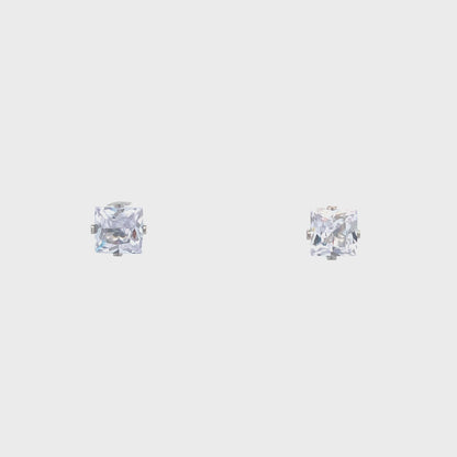 Screw Back CZ Square Earrings - 8MM