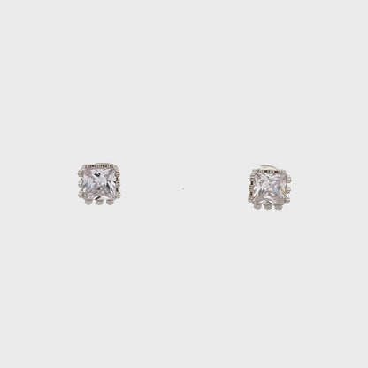 Crown CZ Square Earrings - 07