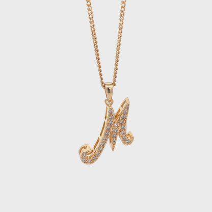 Fancy Stone Initial Necklace - Letter M