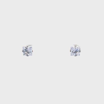 Screw Back CZ Square Earrings - 7MM